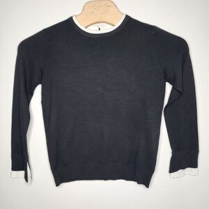 Vila Milano Womens Wool Blend Sweater Size L‎ Black White Trim Ruffle Neck NWT